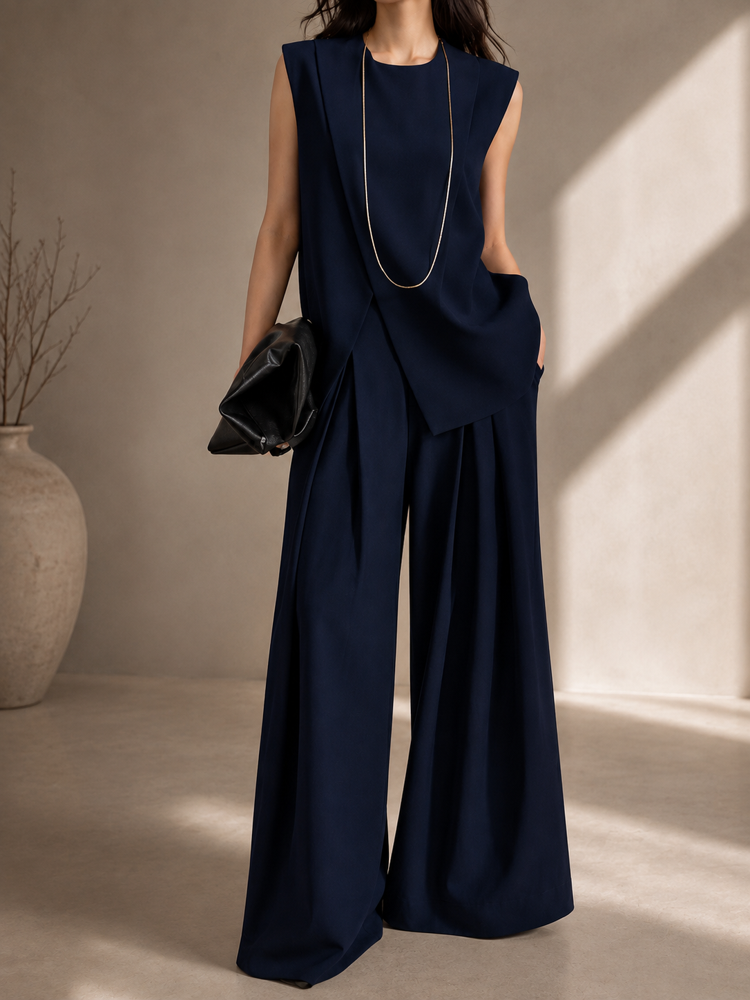 Midnight Élan — Navy Pleated Co-Ord Set