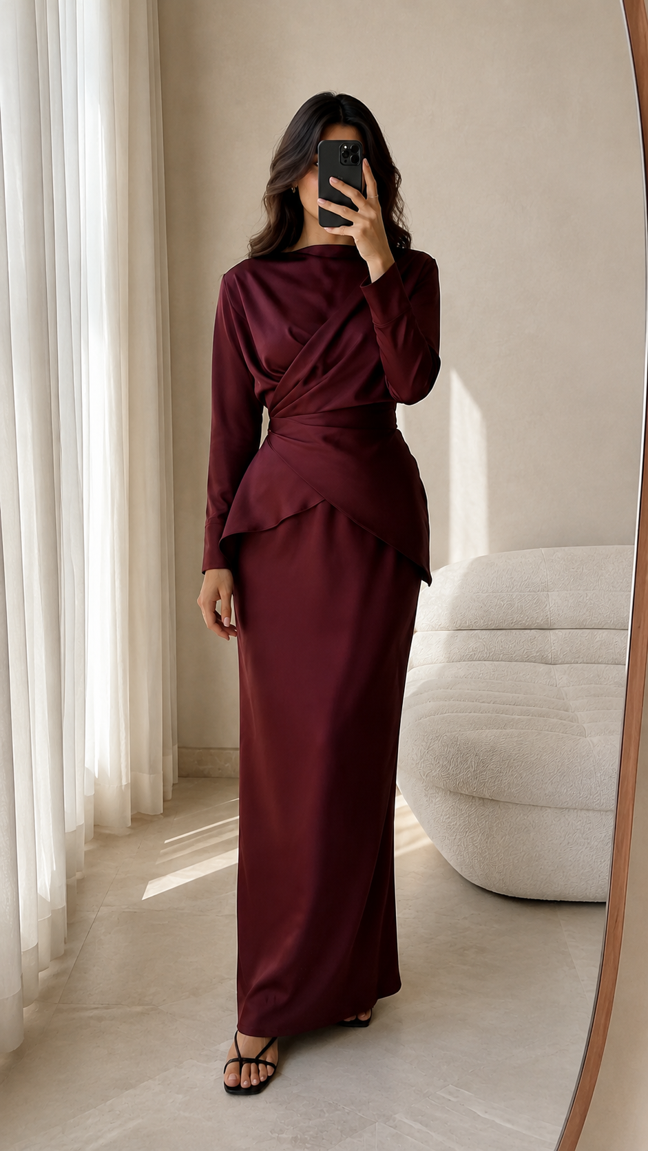 Burgundy Élan Draped Satin Dress