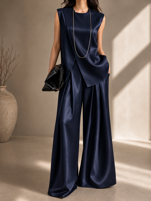 Midnight Élan — Navy Pleated Co-Ord Set