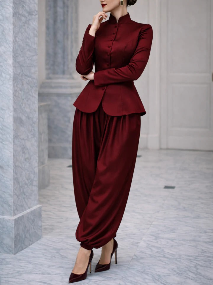 Women's Deep Burgundy Satin Co-ord Set