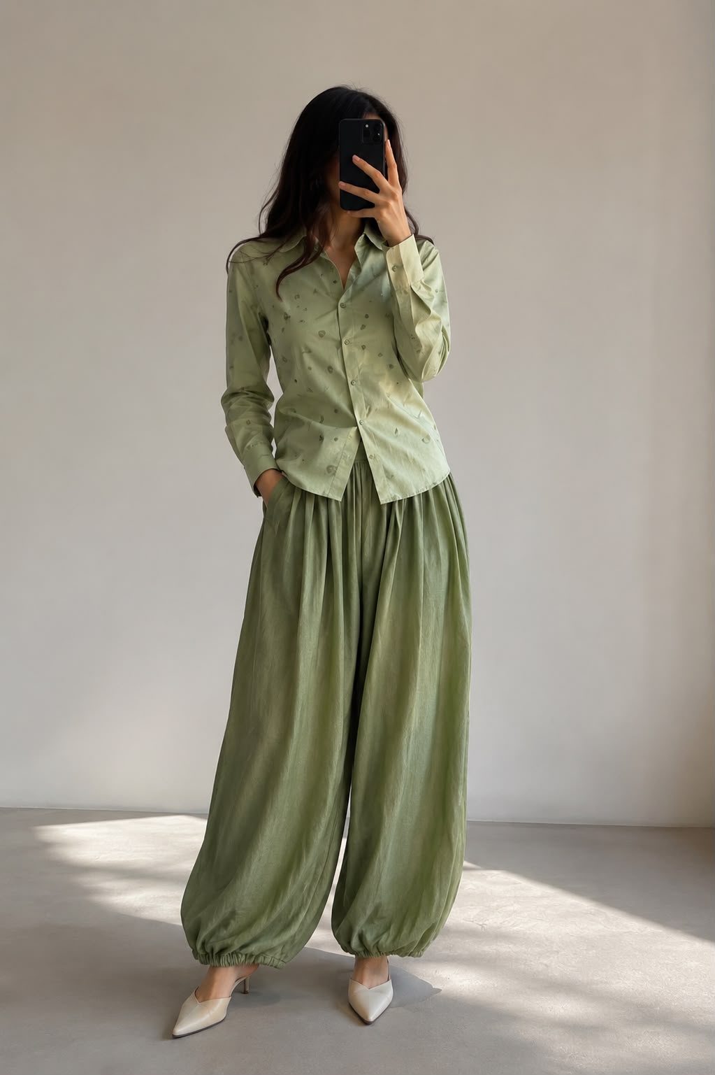 Verdant Luxe Shirt & Balloon Pant Set