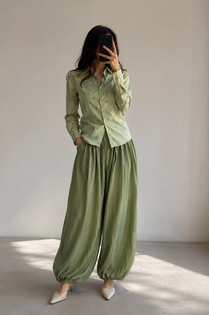Verdant Luxe Shirt & Balloon Pant Set